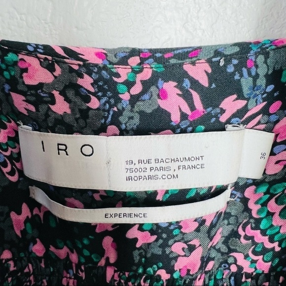 IRO NWT Santu Ruffled Shirred Crepe De Chine Maxi
Dress Black Pink Green Size 36 - Picture 9 of 12